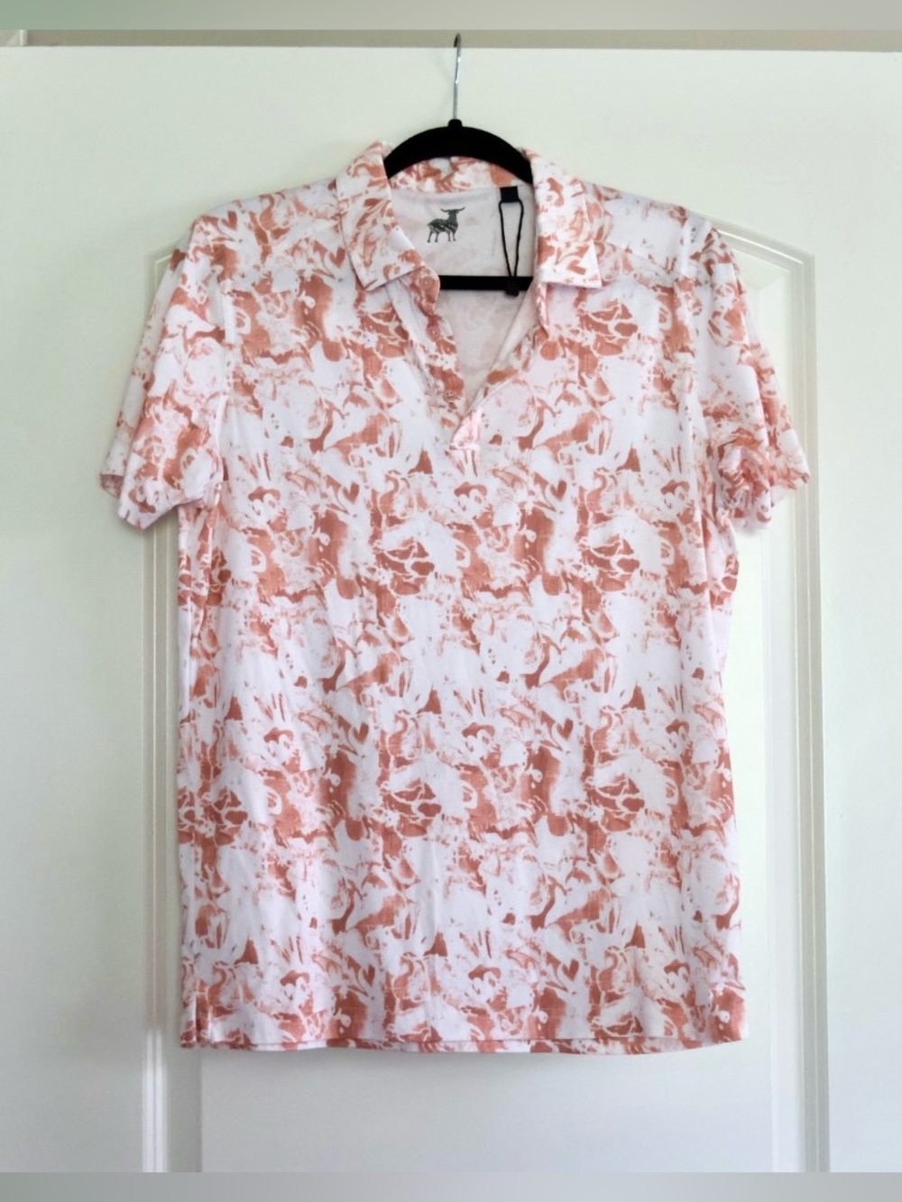 NWOT Raffi Polo with Abstract Print - White/Terracotta. Medium.